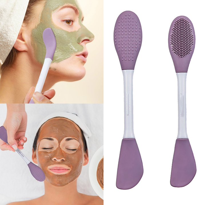 UK-0356 Beauty Silicone Face Mask Applicator Makeup Brush Double-Ended Facial Mask Brush for Mud, Clay, Charcoal Mixed Mask,Soft Makeup Beauty Brush Tools for Apply Cream, Lotion (1PC Multi Color)