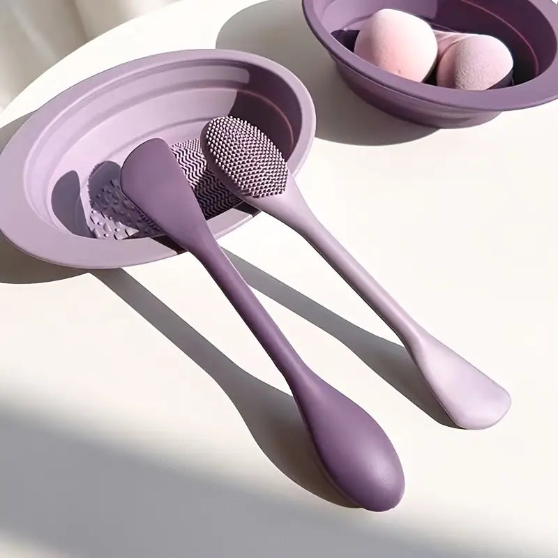 UK-0356 Beauty Silicone Face Mask Applicator Makeup Brush Double-Ended Facial Mask Brush for Mud, Clay, Charcoal Mixed Mask,Soft Makeup Beauty Brush Tools for Apply Cream, Lotion (1PC Multi Color)