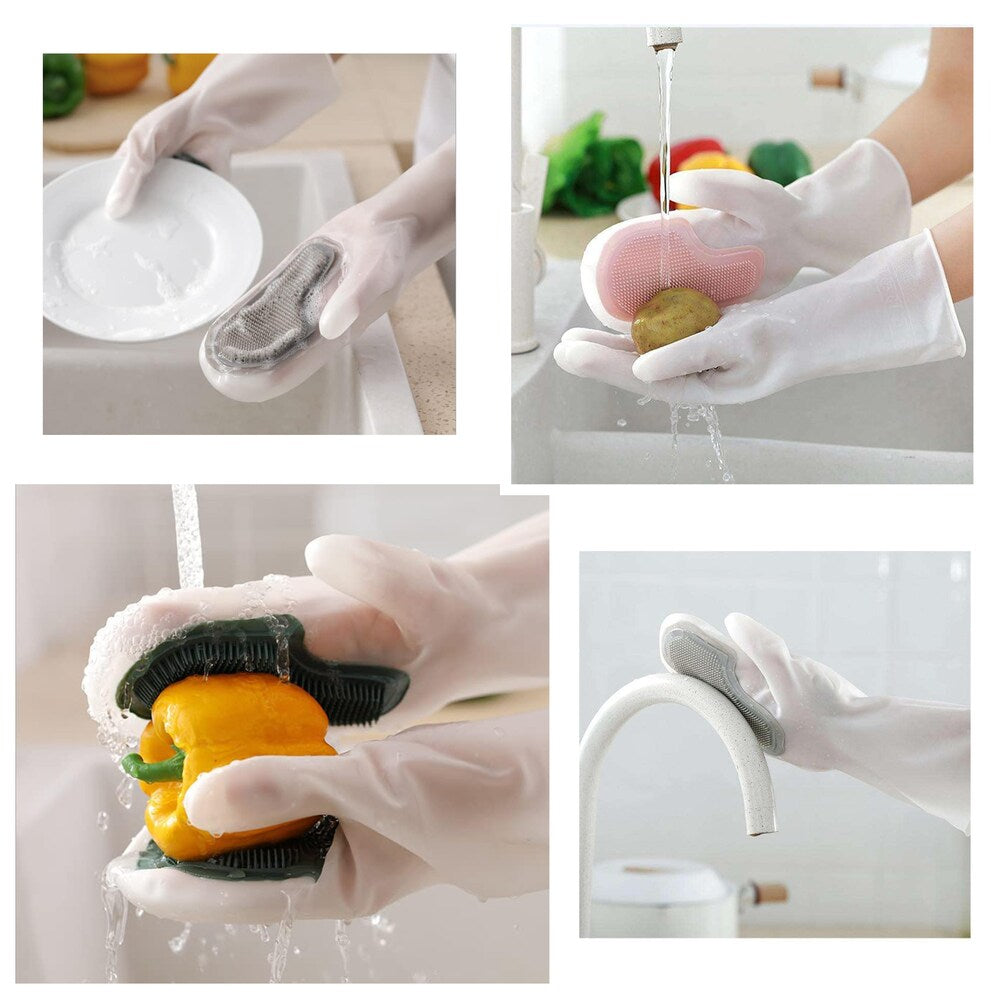 UK-0707 Silicone Scrubber Hand Gloves for Dishwashing, Utensil Cleaning, Pet Grooming and Kitchen Cleaner, Random Color, Free Size,