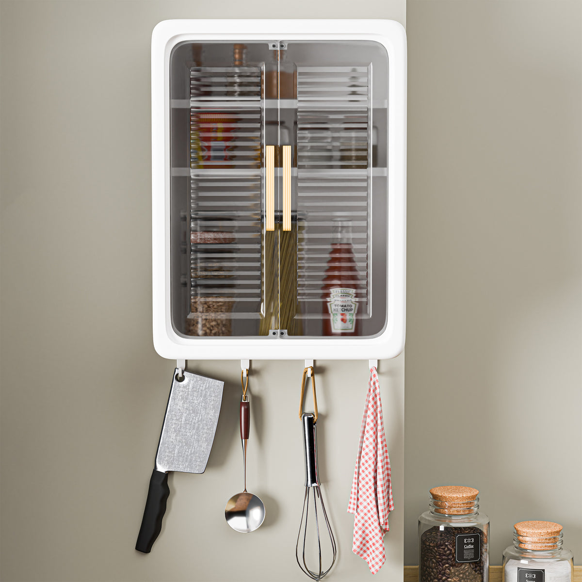 UK-1033 Plastic Wall Mounted Storage Cabinet for Kitchen and Bathroom Organizer with Adjustable Shelves & Door| Self-Adhesive No-Drill Bathroom Cupboard