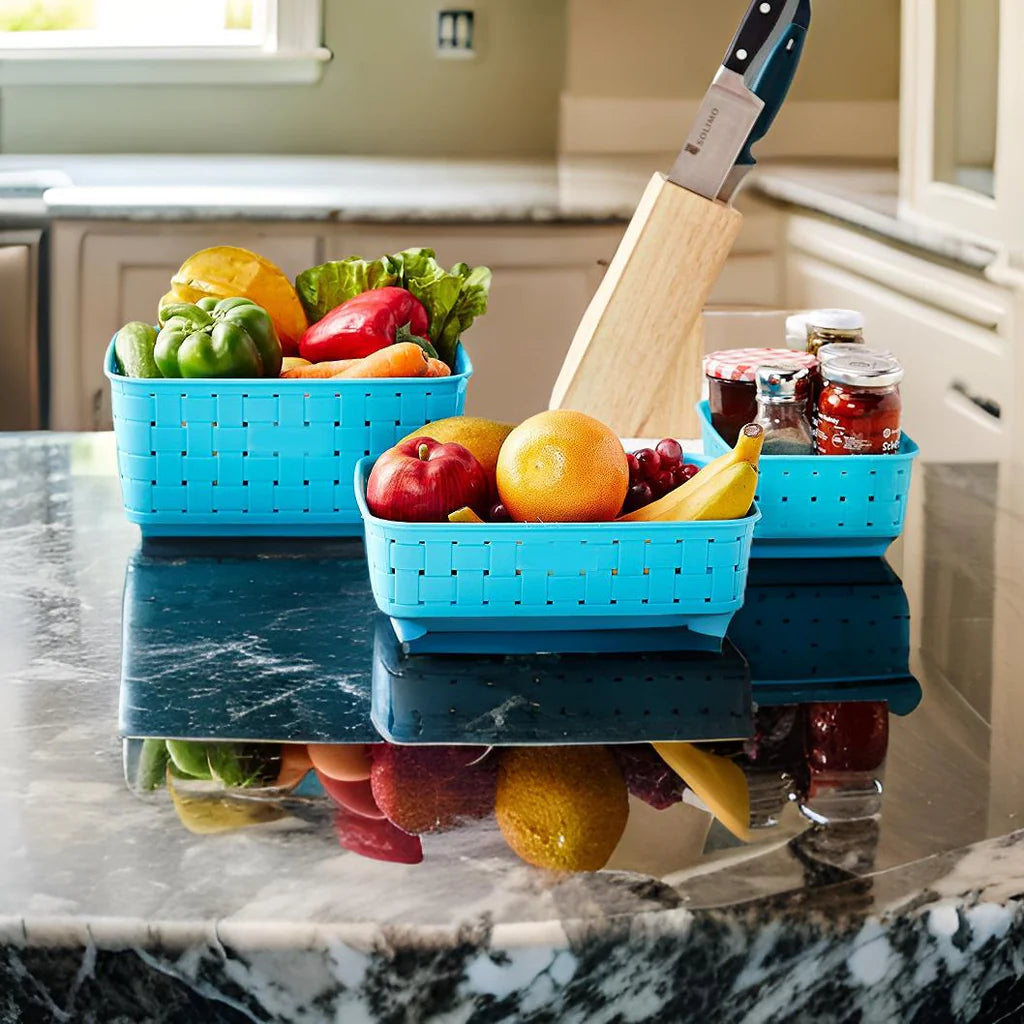 UK-0839 Multipurpose Smart Shelf Plastic Basket For Fruits Pack of 3 | Vegetables | Magazines | Cosmetics Storage Basket
