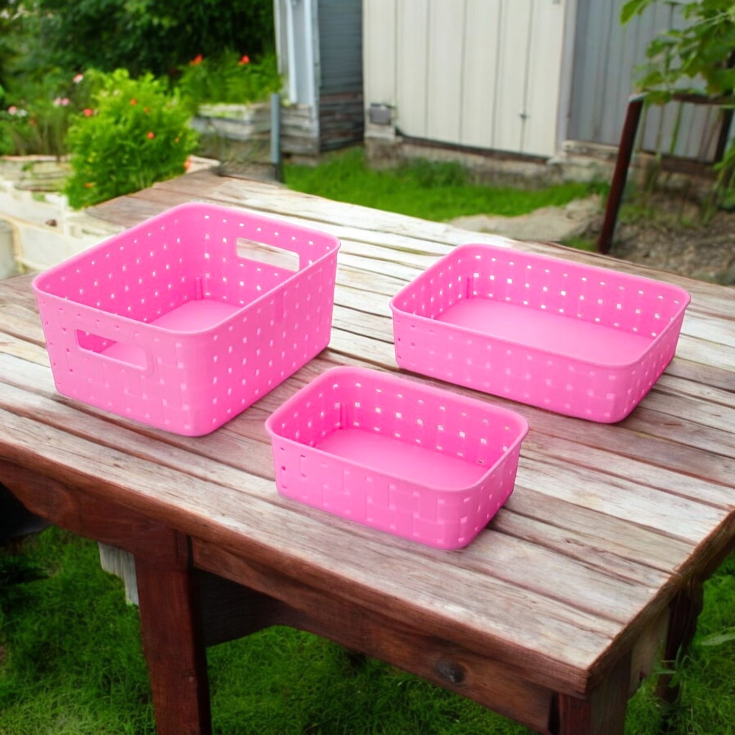 UK-0839 Multipurpose Smart Shelf Plastic Basket For Fruits Pack of 3 | Vegetables | Magazines | Cosmetics Storage Basket