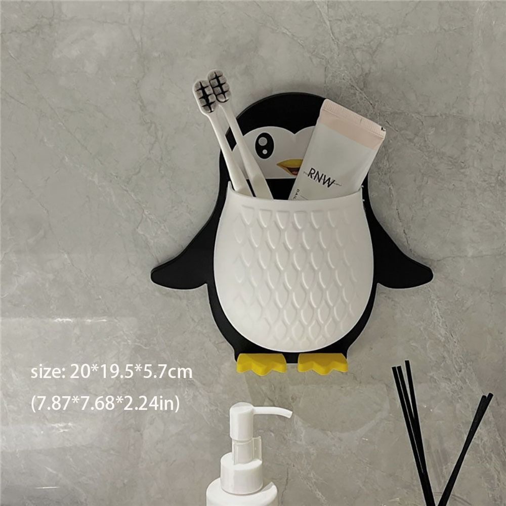 UK-0094 Penguin Design Holder for Toothpaste and Also Holder for Stationery Items Plastic Toothbrush Holder (Multicolor, Wall Mount)