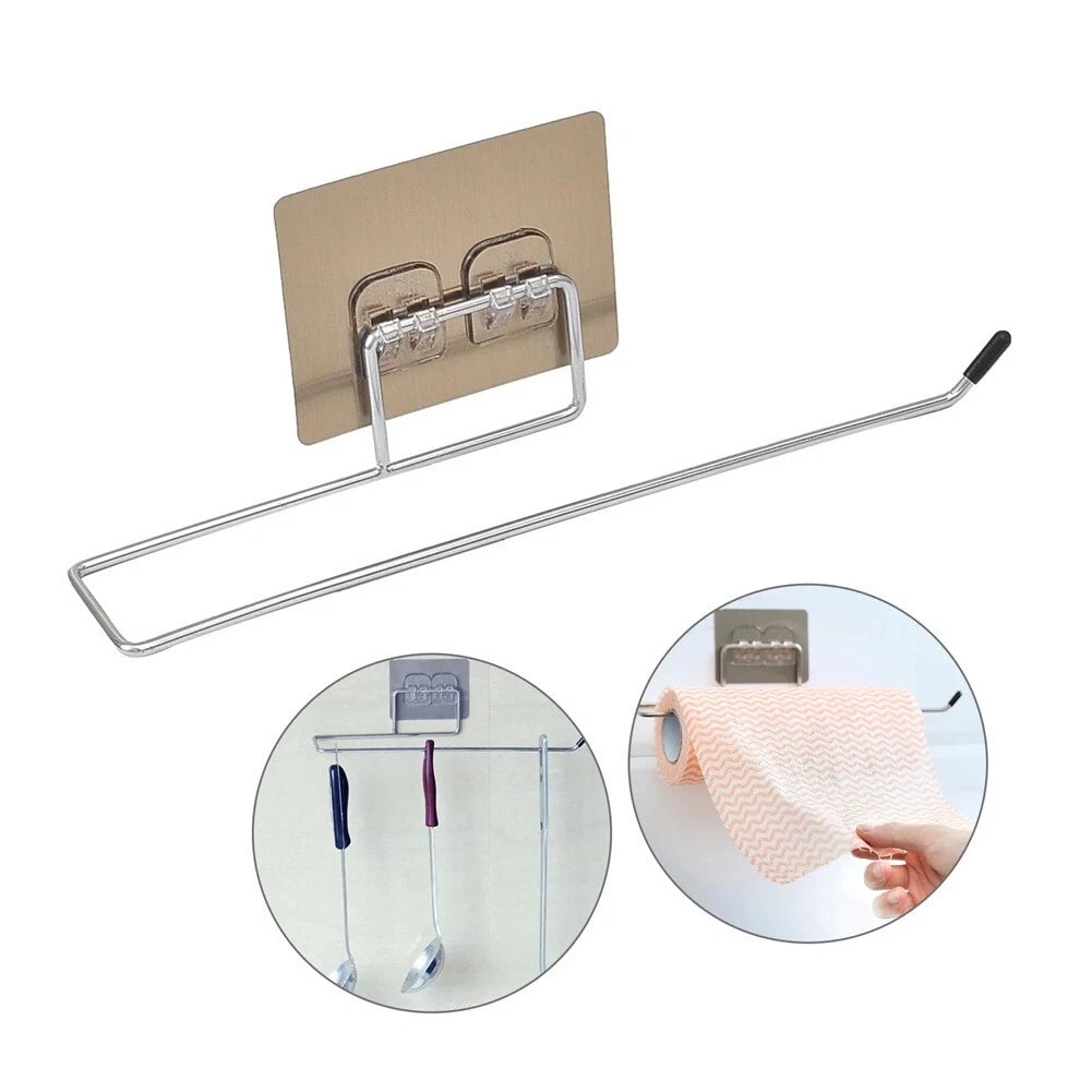 UK-1064 Stainless Steel Self Adhesive Napkin Wall Mount Towel Hanging Holder with Magic Adhesive Pad Kitchen Paper Tissue Paper Stand Towel Bar Hanger for Kitchen and Washbasin Tissue towel holder