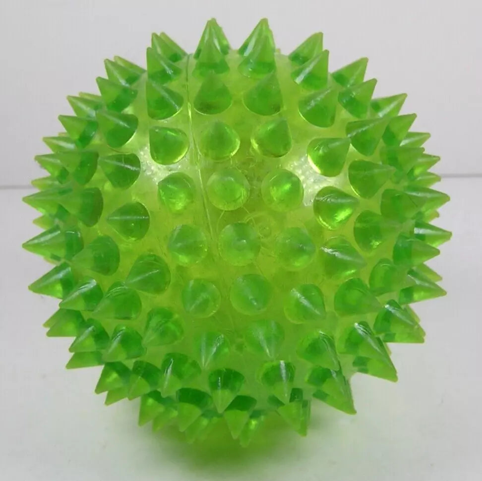 UK-0729 Unbranded Green Light Up Spiked Bounce Ball 3" Diameter Children's Toy Used