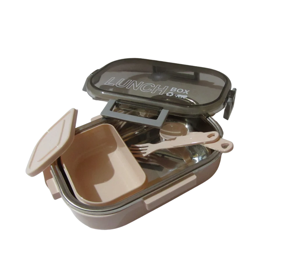 UK-0832 Students Lunch Box Leak Proof and 1 Pic Spoon With Water Bottle , Colour for School & Office Make in India Product (Multicolor)