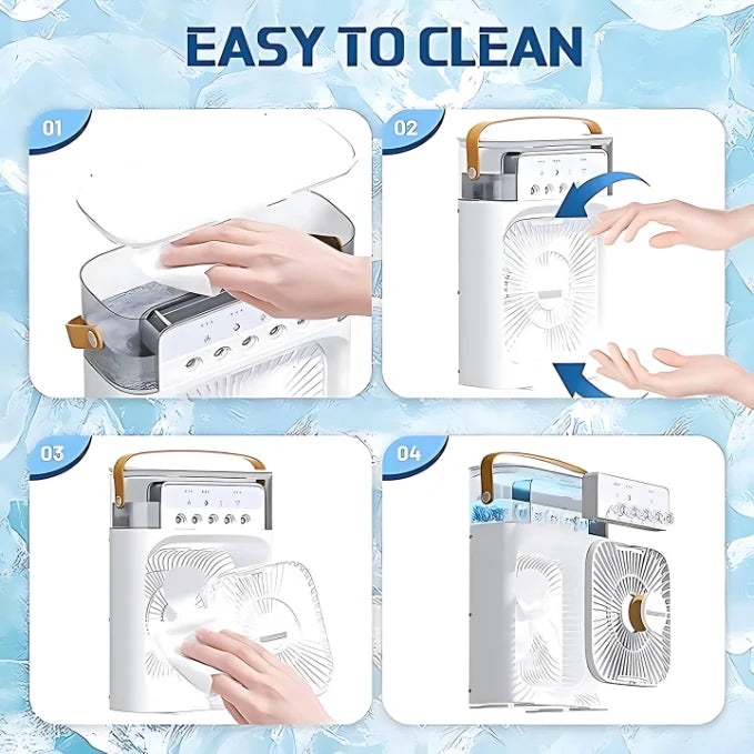UK-0804 Portable Ice Fan Air Cooler With water For Frost Cube Fan, 3 In 1 Mist Mini Evaporative Cooling Fan with LED, Timer, 3 Wind Speeds 3 Spray Modes for Home Office Bedroom Table and Desktop