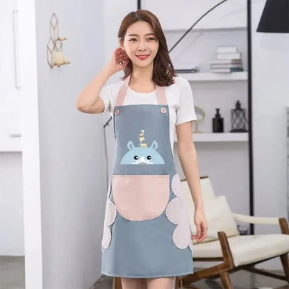 UK-0619 Kitchen Apron Cute Bear With Center Pocket Hand Towel Women and Men Chef Cooking Cute Unisex Apron Washable PVC Waterproof