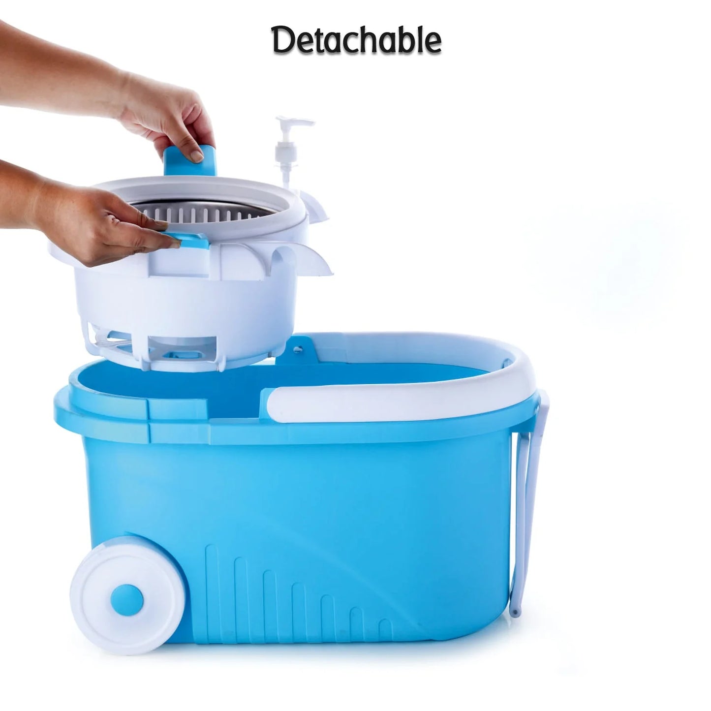 UK-0181 Ganesh Prime Plus Steel Spin Mop, Rectangular Plastic Bucket Floor Cleaning Mop with Bucket, Easy in-built Big Wheels & Big Bucket, Pocha for floor cleaning