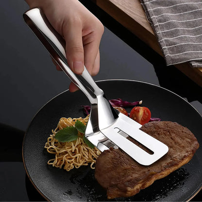 UK-0193 BBQ Cooking Tool Frying Turner Double Sided Spatula Multi-Functional Stainless Steel Food Flipping Clip Steak Tong Food Clamp