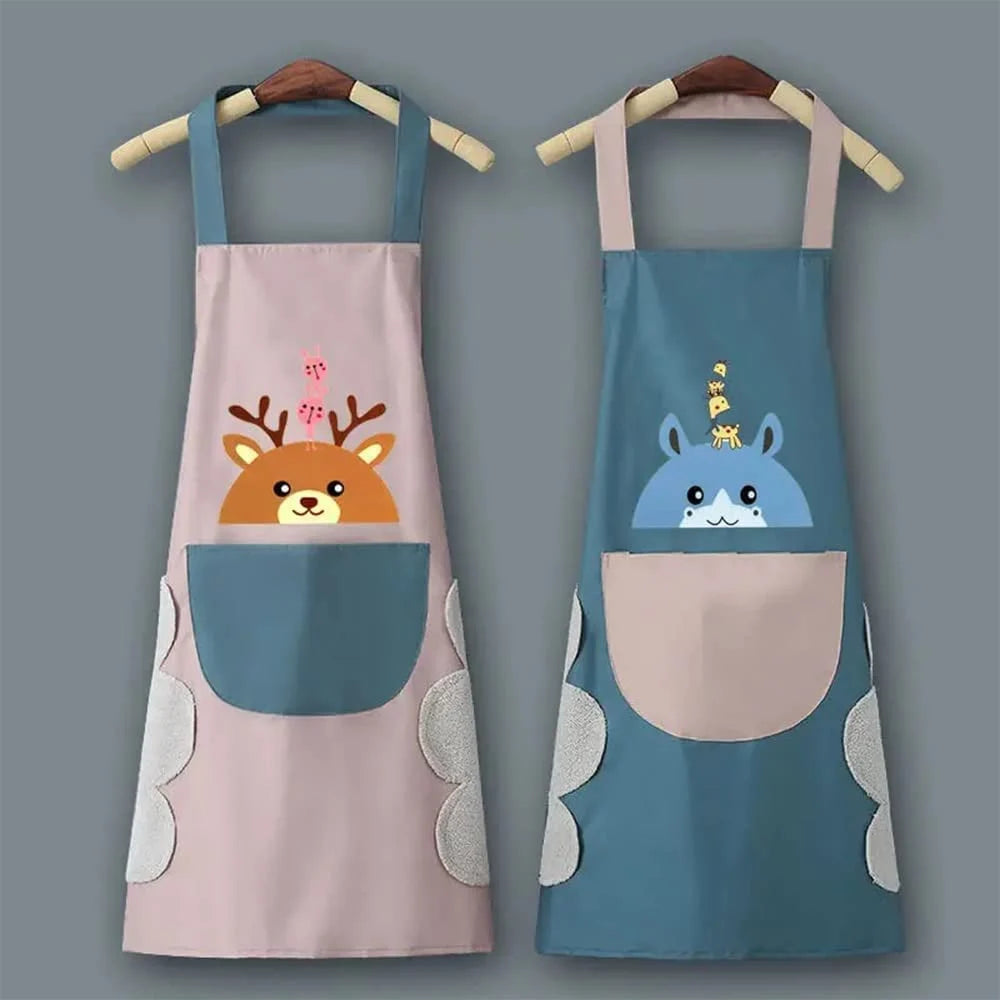 UK-0619 Kitchen Apron Cute Bear With Center Pocket Hand Towel Women and Men Chef Cooking Cute Unisex Apron Washable PVC Waterproof