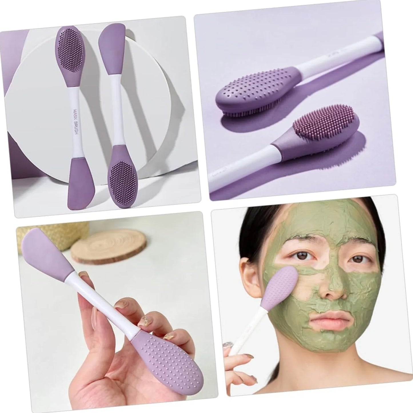 UK-0356 Beauty Silicone Face Mask Applicator Makeup Brush Double-Ended Facial Mask Brush for Mud, Clay, Charcoal Mixed Mask，Soft Makeup Beauty Brush Tools for Apply Cream, Lotion (1PC Multi Color)