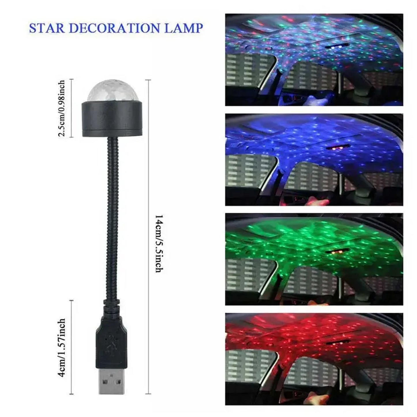 UK-0156 Usb Star With Mini Disco Galaxy Usb Car Roof Flexible Atmosphere Decorations Night Lamp