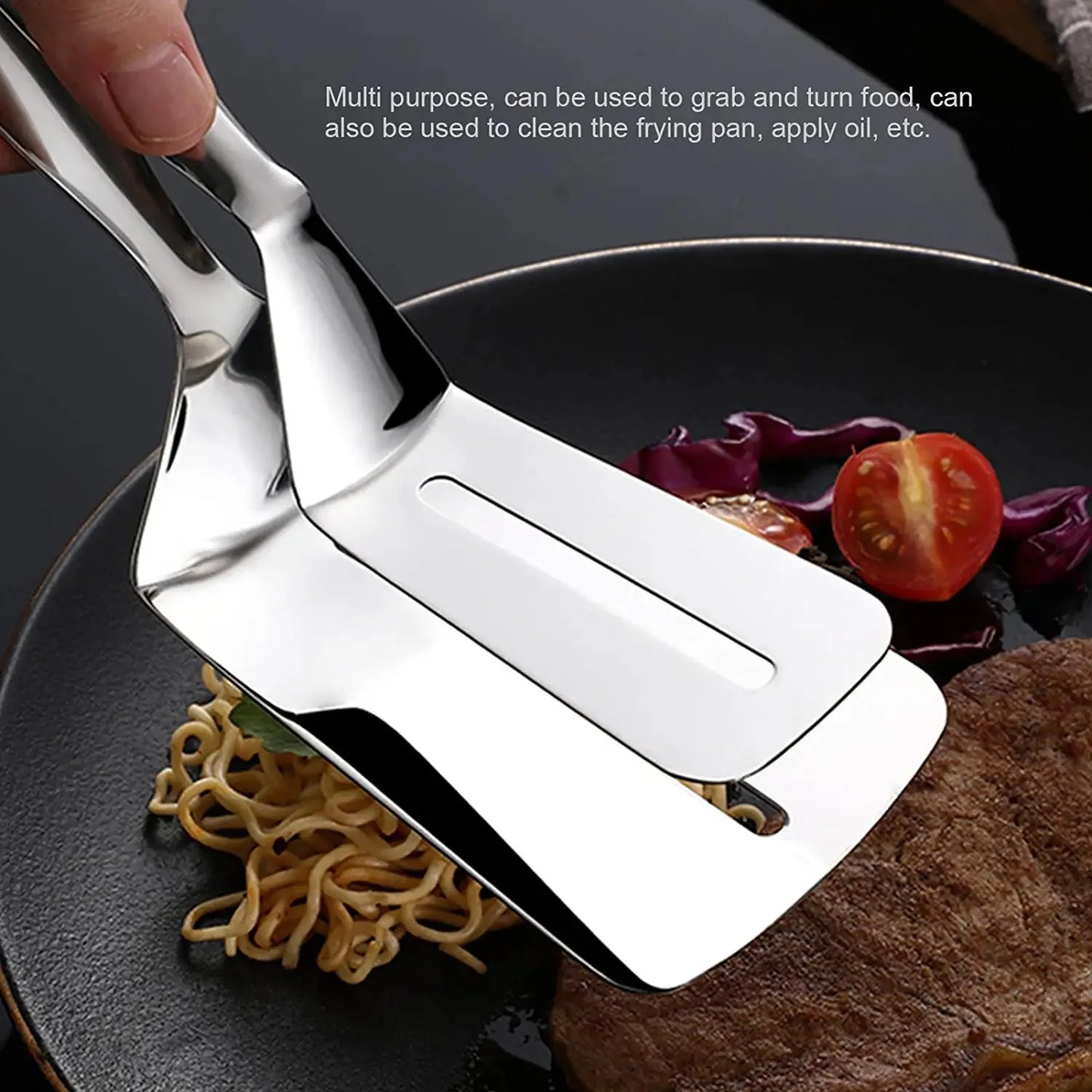 UK-0193 BBQ Cooking Tool Frying Turner Double Sided Spatula Multi-Functional Stainless Steel Food Flipping Clip Steak Tong Food Clamp