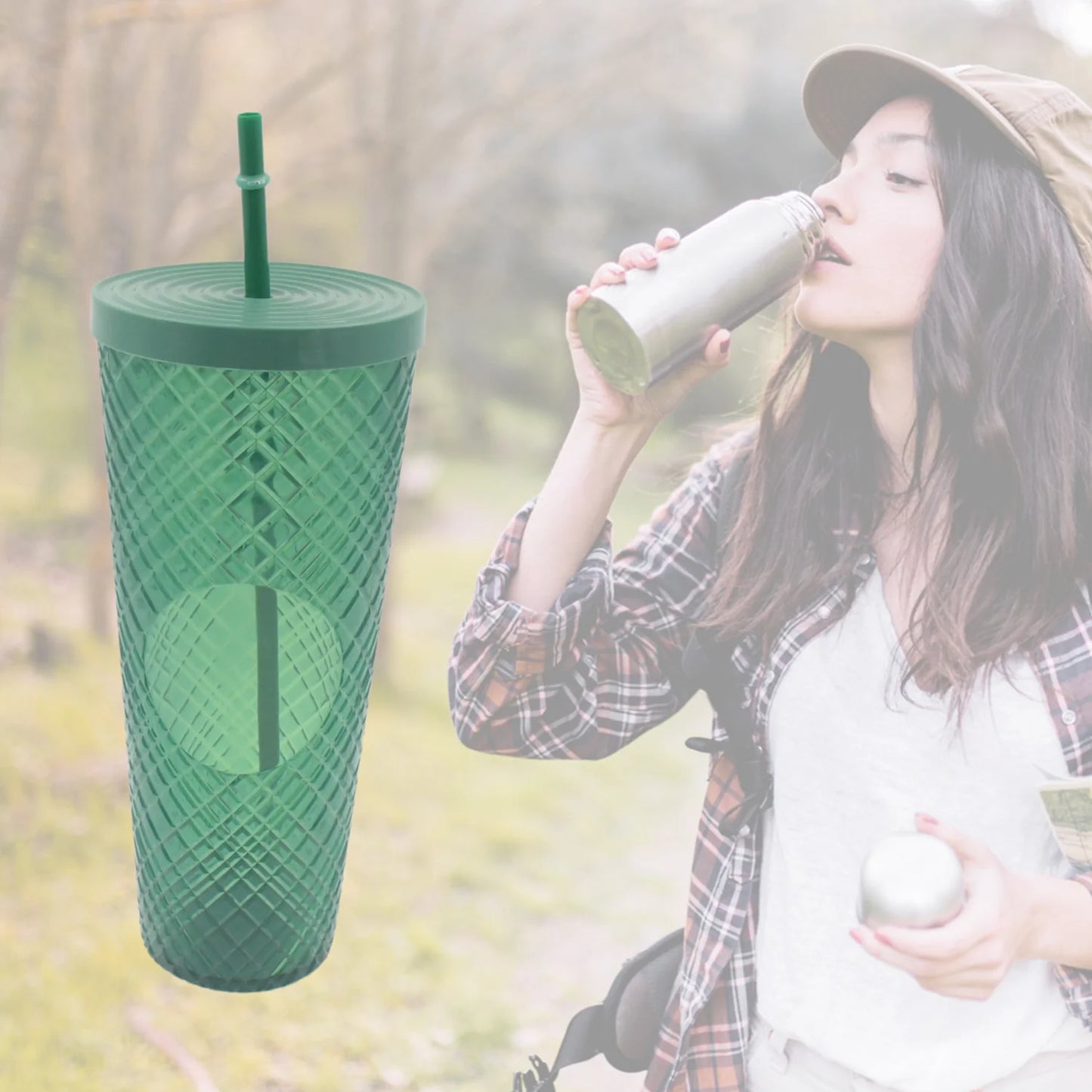 UK-0247 Cup with Straw Reusable Matte Studded Tumbler with Leak Proof LID Water Cup Travel Mug Coffee ICE Water Bottle