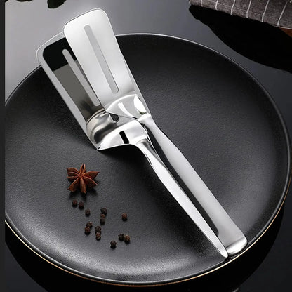 UK-0193 BBQ Cooking Tool Frying Turner Double Sided Spatula Multi-Functional Stainless Steel Food Flipping Clip Steak Tong Food Clamp