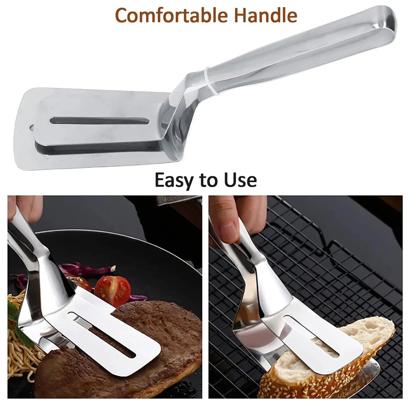 UK-0193 BBQ Cooking Tool Frying Turner Double Sided Spatula Multi-Functional Stainless Steel Food Flipping Clip Steak Tong Food Clamp