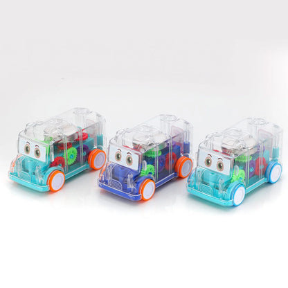 UK-0334 transparent Gear Bus for Kids Friction Powered Mini School Bus with Tinkling Sound and Light Toy for Kids