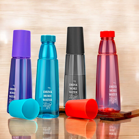 UK-0814 Water Bottle 1000 ml  With Drinking Glass  (1Psc, Multicolor, Plastic)