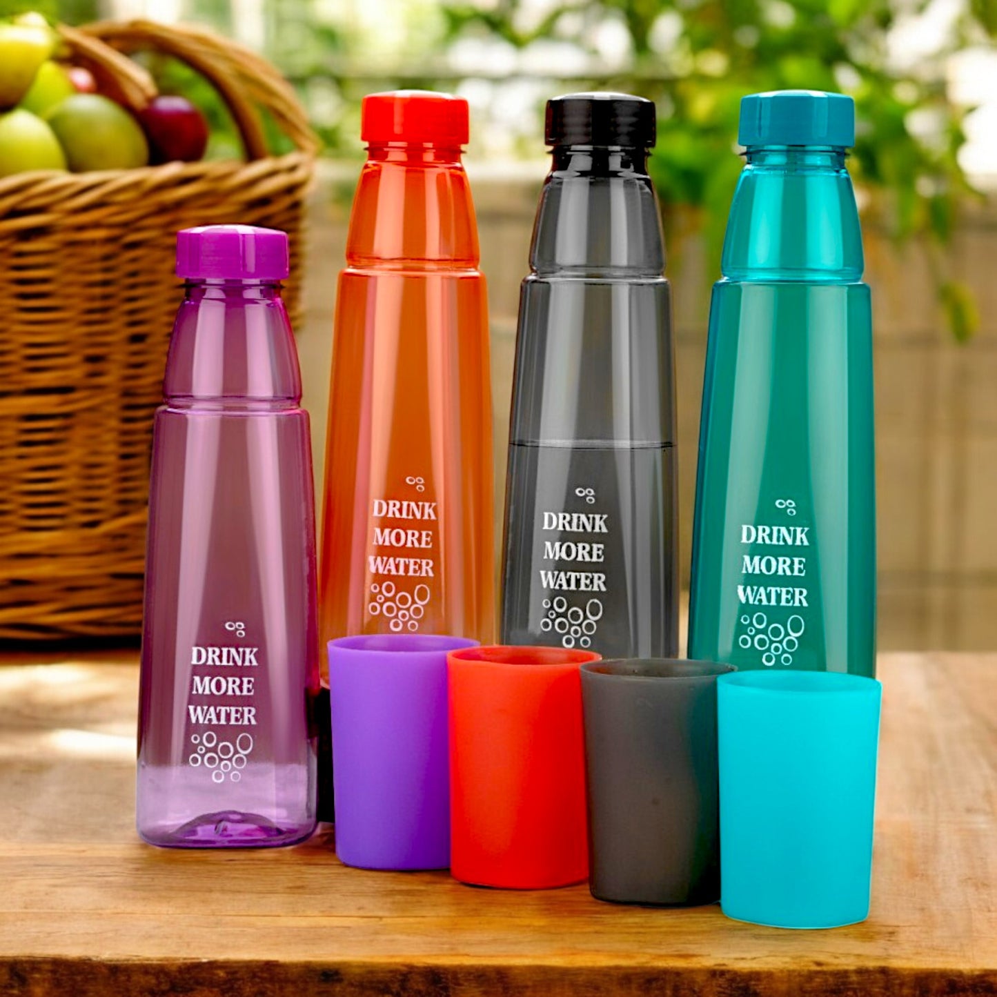 UK-0814 Water Bottle 1000 ml  With Drinking Glass  (1Psc, Multicolor, Plastic)