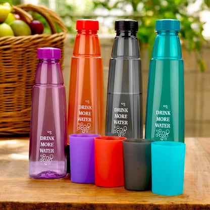 UK-0814 Water Bottle 1000 ml  With Drinking Glass  (1Psc, Multicolor, Plastic)