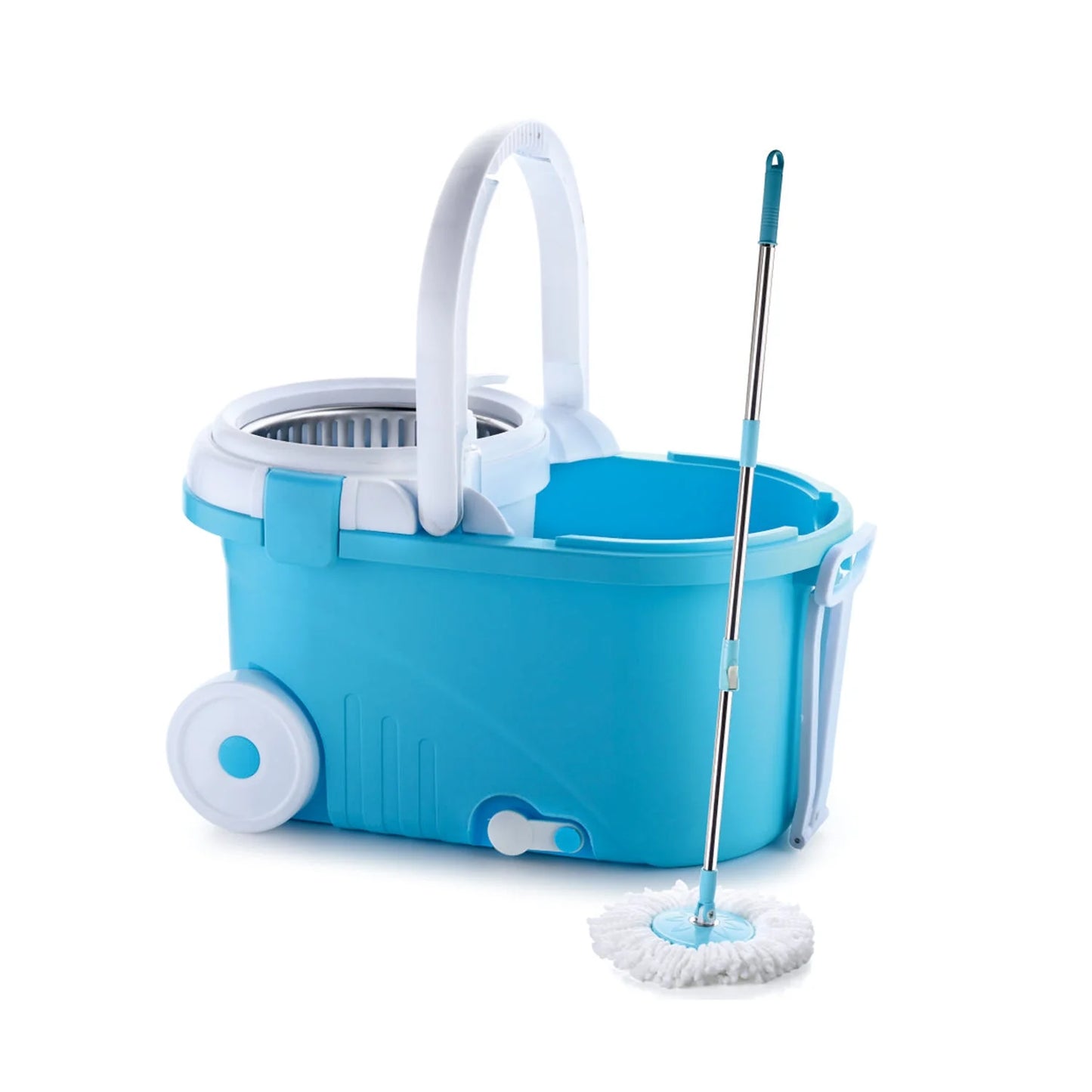 UK-0181 Ganesh Prime Plus Steel Spin Mop, Rectangular Plastic Bucket Floor Cleaning Mop with Bucket, Easy in-built Big Wheels & Big Bucket, Pocha for floor cleaning