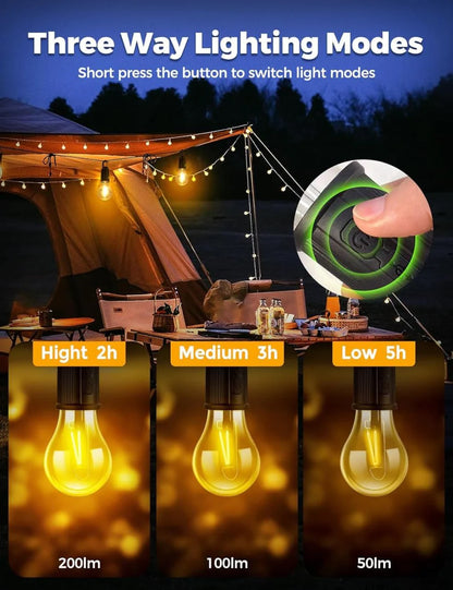 UK-0078 Camping Light, Hanging Tent Light Bulb with Hook, Dimmable LED Camping Lantern, 3 Lighting Modes