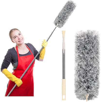 UK-0067 Fan Cleaning Mop Microfiber Duster with Extension Pole(Stainless Steel), Extra Long 100 inches, with Bendable Head, Extendable Duster for Cleaning High Ceiling Fan