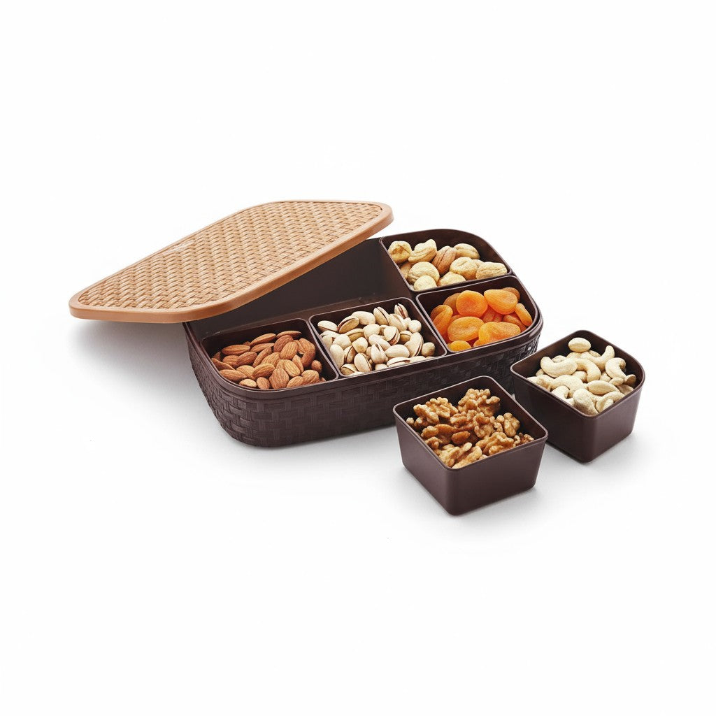 UK-0975 Rajwadi Style Container for Spices/Dry Fruit/Pickles/Chocolates/Mouth Freshener/Sweet Box Set with 6 Removable Cups for Kitchen, BPA Free Spice Container
