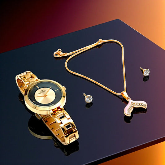 UK-1013 Stylish Women Watch and Necklace With Earring Combo Gift (Specially for Gifting) MULTIDESIGN