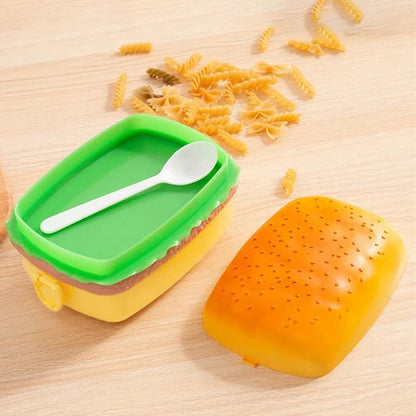 UK-1007 HOT-DOG  2-Compartment Lunch Box Multi Compartment Lunch Box with Spoon for Kids || Sandwich Burger Shape Tiffin Lunch Box for Boys & Girls