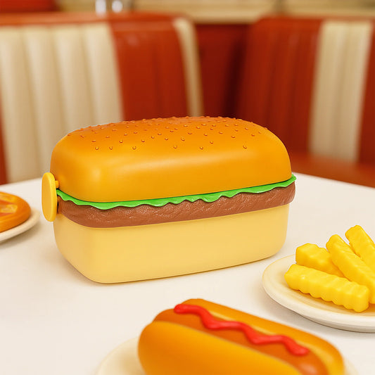 UK-1007 HOT-DOG  2-Compartment Lunch Box Multi Compartment Lunch Box with Spoon for Kids || Sandwich Burger Shape Tiffin Lunch Box for Boys & Girls