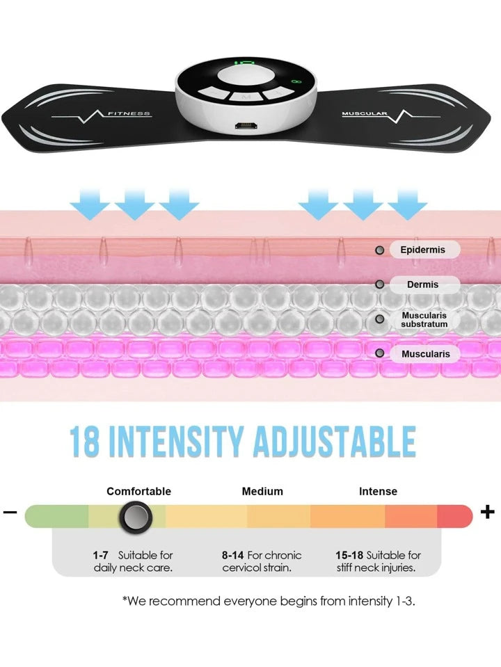 UK-0336 EMS Lymphatic Drainage Massager With 8 Modes 18 Levels, Neck Massager For Neck Back Hand Leg, 1 Host 2 Patches