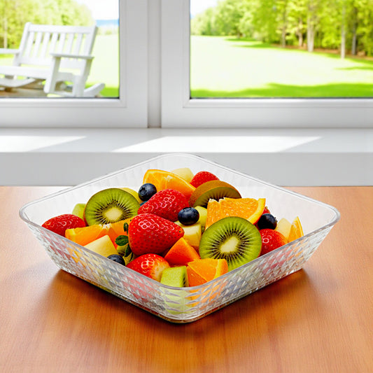 UK-1005 Square Crystal Glass Tray, Serving Tray, Fruit Tray MULTICOLOR  ( 9 X 9 INCH )