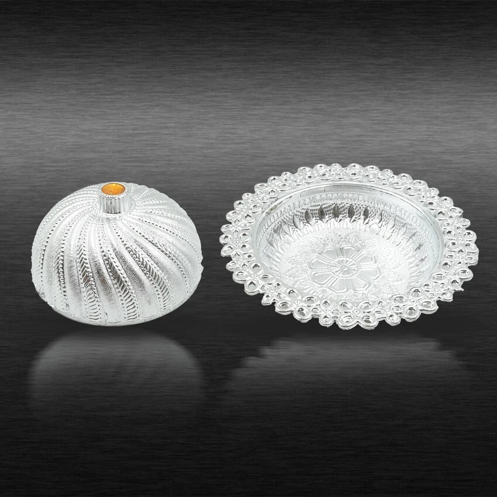 UK-1004 Round Silver Dry Fruit Set Box With Lid, Mukhvas Storage, Serving Box,Dry Fruit Box For Kitchen Storage Home Decor Best Gift For Birthday (1 Pc)