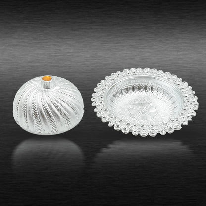 UK-1004 Round Silver Dry Fruit Set Box With Lid, Mukhvas Storage, Serving Box,Dry Fruit Box For Kitchen Storage Home Decor Best Gift For Birthday (1 Pc)