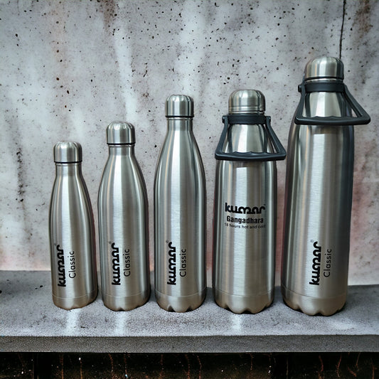 UK-0357 Stainless Steel Vacuum Insulated Flask | Hot And Cold Water Bottle With Screw Lid | Double Walled Silver Bottle For Home, Office, Travel 12 Hours Cold & Hot