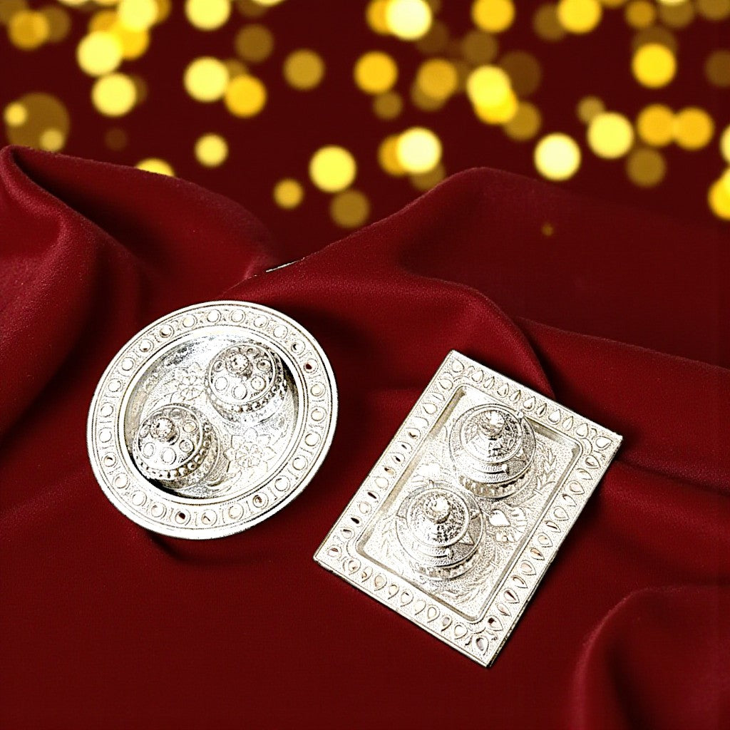 UK-1000 Silver Plated Haldi Kumkum Holder with Plate for Home Decorative Occasion for Festival (1PC MIX DESIGN)