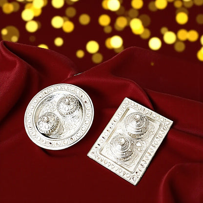 UK-1000 Silver Plated Haldi Kumkum Holder with Plate for Home Decorative Occasion for Festival (1PC MIX DESIGN)