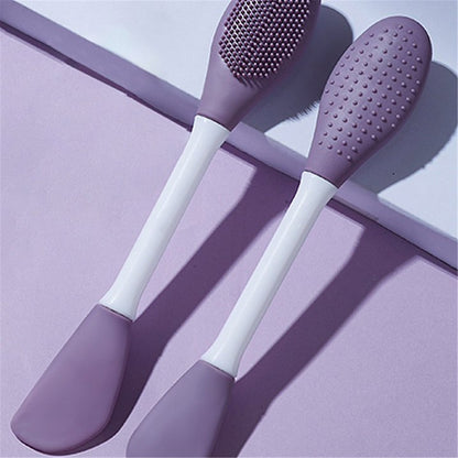 UK-0356 Beauty Silicone Face Mask Applicator Makeup Brush Double-Ended Facial Mask Brush for Mud, Clay, Charcoal Mixed Mask，Soft Makeup Beauty Brush Tools for Apply Cream, Lotion (1PC Multi Color)