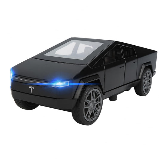 UK-0951 Tesla Cybertruck Toy Car with LED Lights – 1:36 Scale Die-Cast Model, Matte Black, Realistic Design, Pull Back Action, Sound & Light Features for Kids and Collectors
