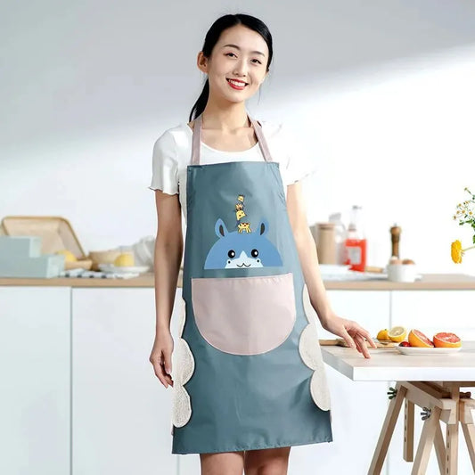 UK-0619 Kitchen Apron Cute Bear With Center Pocket Hand Towel Women and Men Chef Cooking Cute Unisex Apron Washable PVC Waterproof