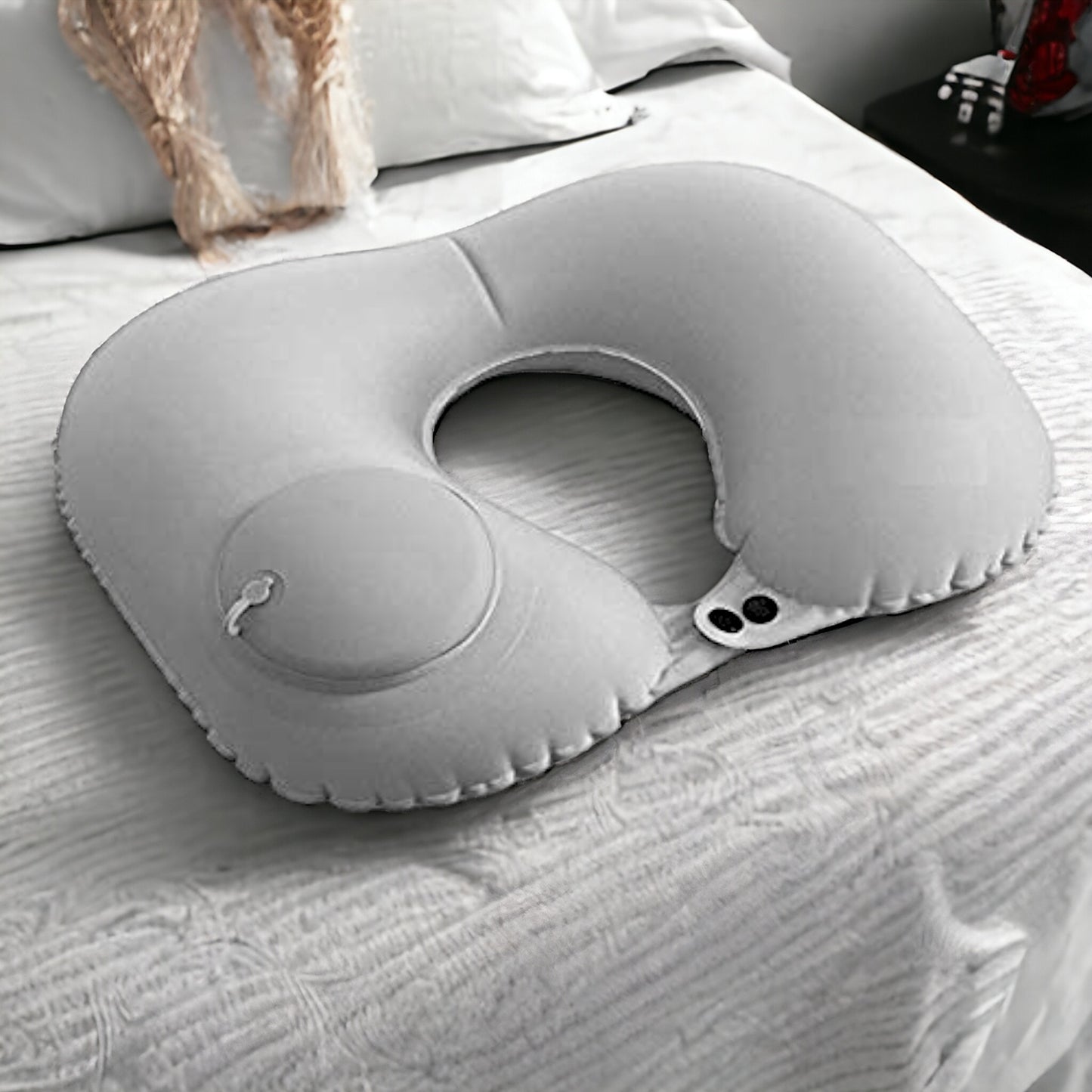 UK-0379 Neck Pillow for Travel, 1 Piece Set Head Rest Combination, with Premium Eye Mask and Earplug, Men and Women Flights Inflatable Travel Pillow, for Planes