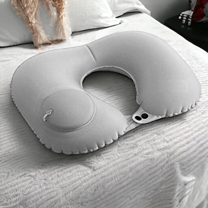 UK-0379 Neck Pillow for Travel, 1 Piece Set Head Rest Combination, with Premium Eye Mask and Earplug, Men and Women Flights Inflatable Travel Pillow, for Planes