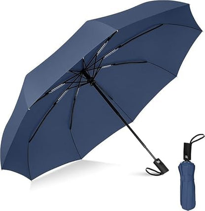 UK-0891 Portable Auto Travel Umbrella - Windproof for Rain, Strong for Wind, Auto Open/Close Button, Perfect Car Umbrella for Men & Women