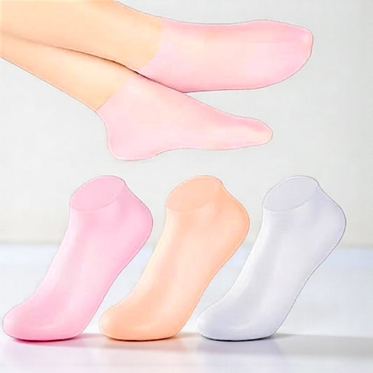 UK-1030 Silicone Heavy Quality Gel socks for dry, cracked feet that moisturise and heal cracked heels Multicoloured Natural Oil Spa Gel Socks