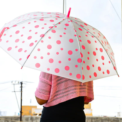 UK-0399 Transparent Doted Umbrella With Long Comfortable Grip Handle Multicolor