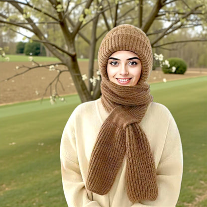 UK-1029 Winter Cap for Women Woolen Cap with Mufflers for Women, 2 in 1 Mask Scarf Knitted Woolen for Women & Girls Muffler Stylish & Scarf Ear Protection (Multicolour)