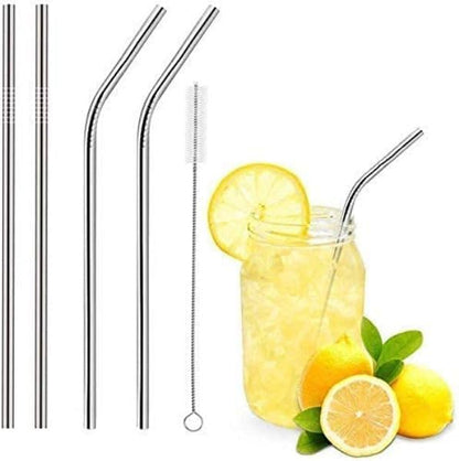 UK-0246 Stainless Steel Straws for Drinking with Brushes | Steel Straws + Straw Cleaning Brush