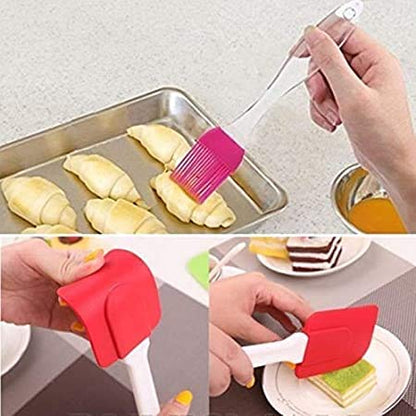 UK-0270 Silicon Brush & Spatula for Kitchen Cooking Oiling, Face, Clove Pastry Cake Mixer, Decorating, Backing, Glazing, Brush for Grilling Tandoor Multicolour